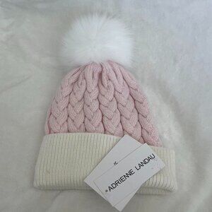Adrienne Landau white and pink Pom Pom beanie